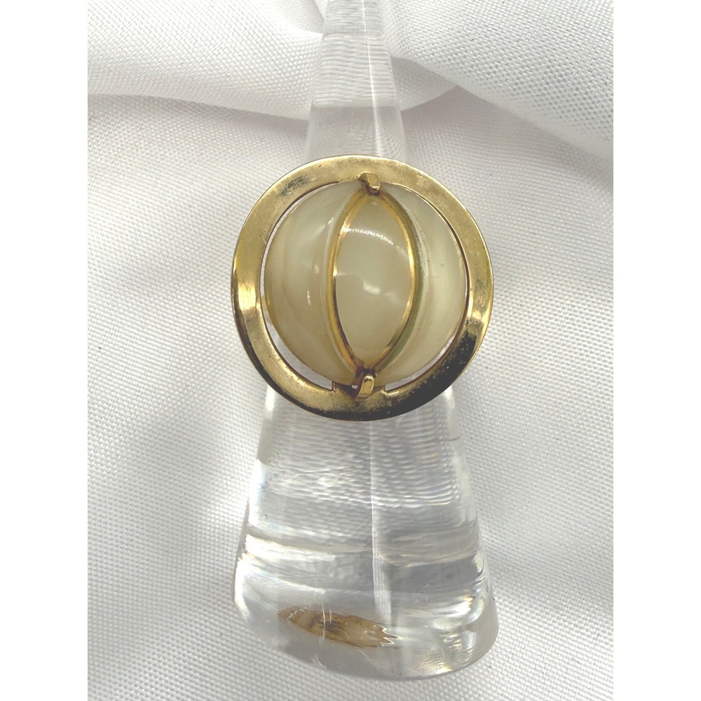 Vintage Sarah Coventry Gold Tone Faux Moonstone Orb Statement Adjustable Ring